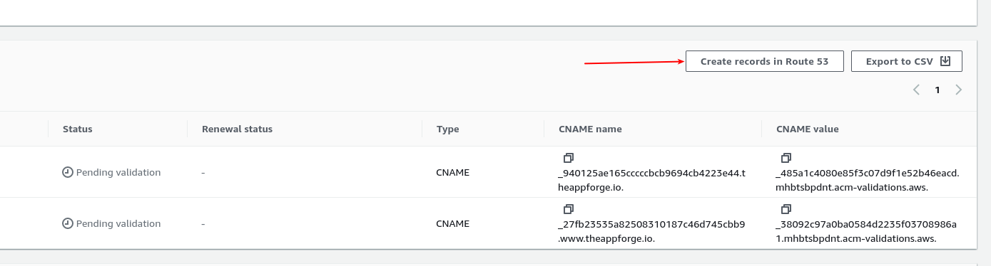 Create DNS records for certificate validation