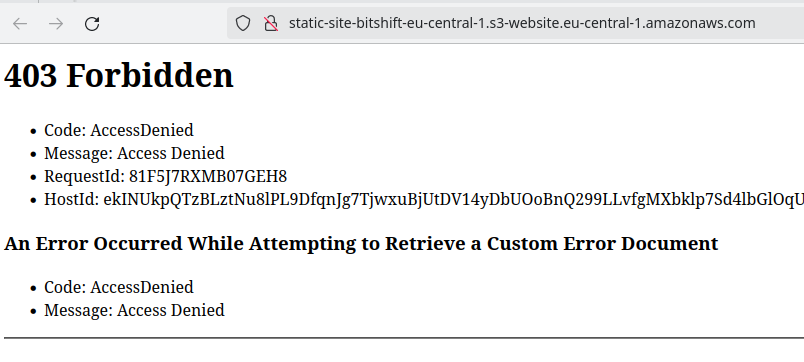 Error when trying to access staric site directly through S3